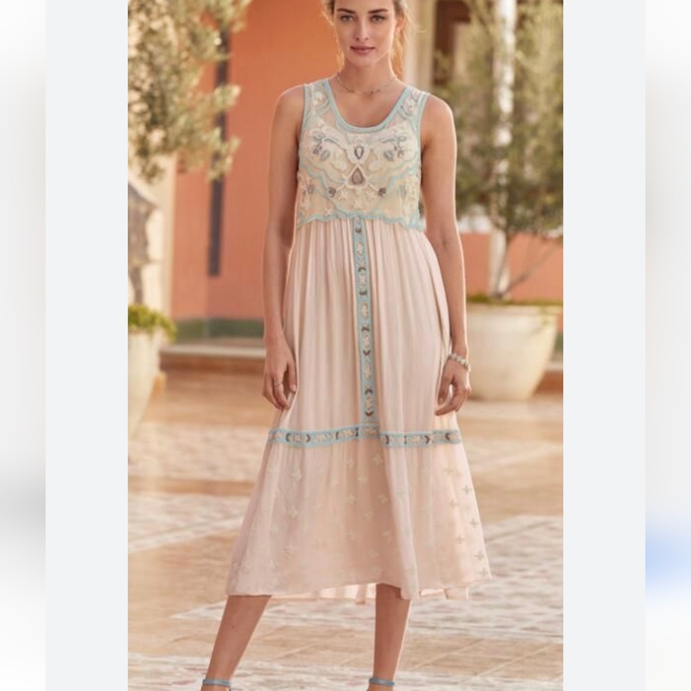 Sundance Cream Beaded Beatrice Midi Bogemian Dress Sz.8